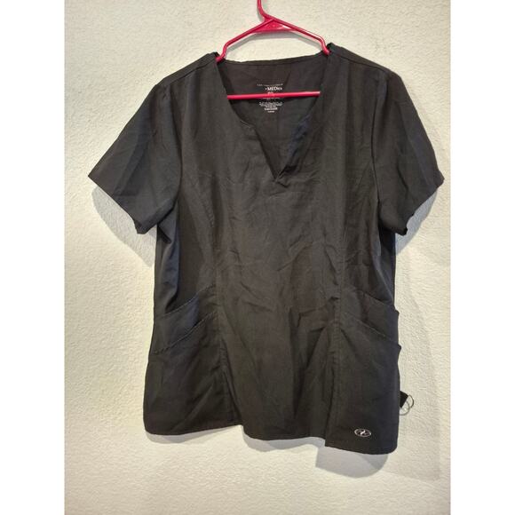 Medics Women's Size Large V-Neck Multiple Pockets Short Sleeve Scrub Top Black - Picture 1 of 4